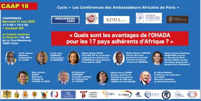 Agenda, 21 mai 2025 / Cinq pays représentés à la XVIIIe Conférence des Ambassadeurs Africains de Paris dédiée aux avantages de l'OHADA Inscriptions ouvertes