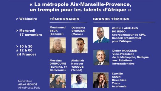 WEBINAIRE LE 17/11 à 10 h 30 : « La métropole Aix-Marseille-Provence, un tremplin pour les talents d'Afrique »
